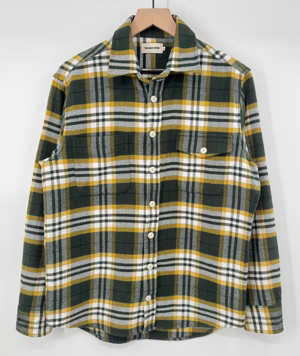 Taylor Stitch Crater Shirt Green Plaid Flannel Button Down Long Sleeve 40 M